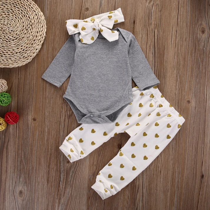 Топы и штаны для младенцев повязка на голову с узором в виде сердечек комплект