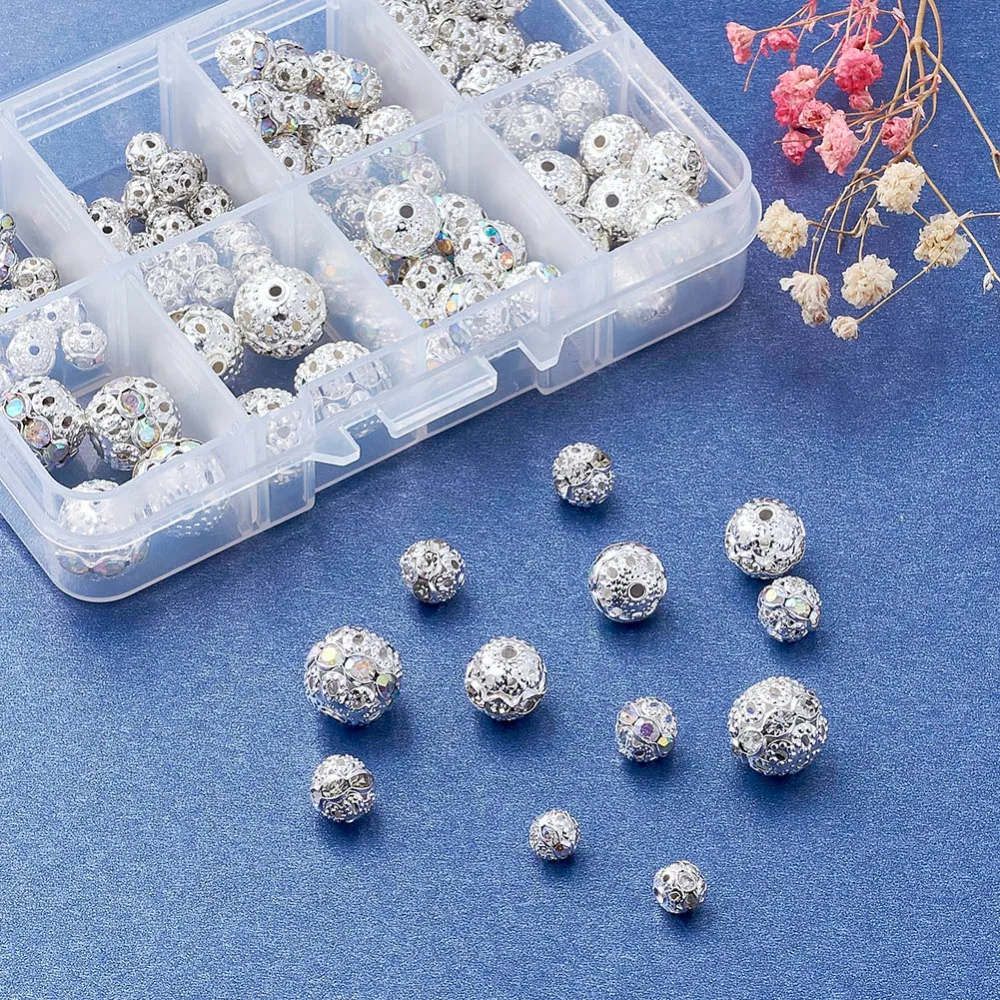 

about 110pcs/box Mixed Style Rhinestone Round Loose Bead 6~12mm for Jewelry Findings Decorate Charm Shiny Beads F80