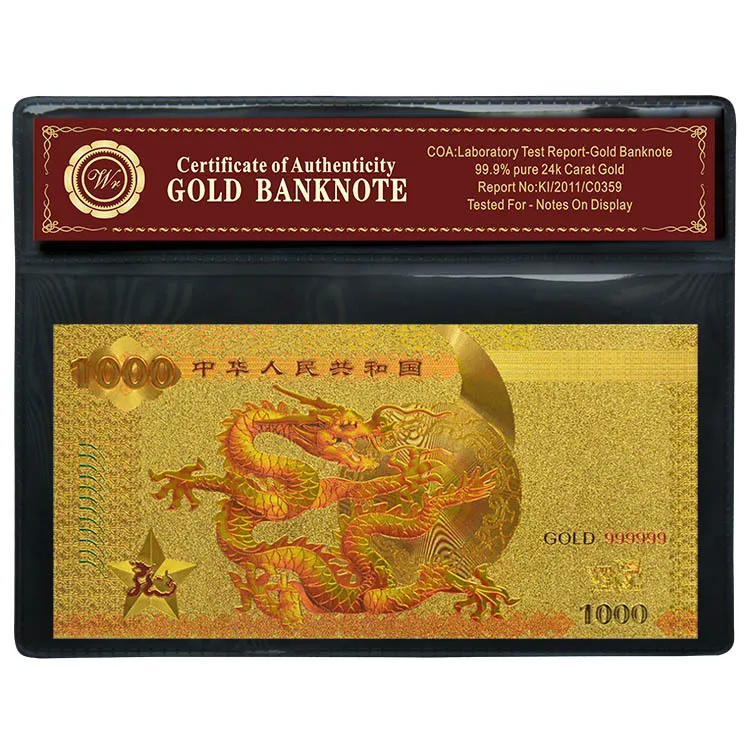 Новые продукты Позолоченные банкноты 1000 Zhong Hua Ren Min Gong He Guo фольга поддельные