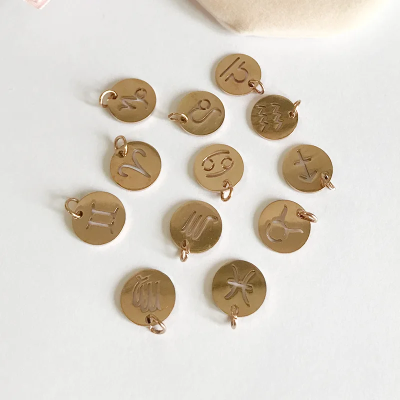 12 шт Круглые из нержавеющей стали знаки Зодиака Подвески Подвеска для ожерелья и
