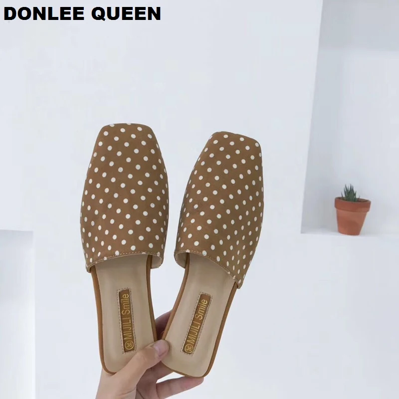 2019 модная обувь в горошек женские уличные тапочки с закрытым носком повседневная