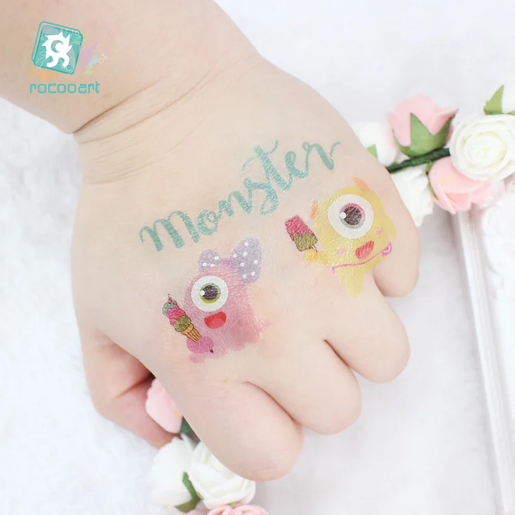 Rocooart, детская татуировка, маленький монстр, поддельная татуировка, детский подарок, временная татуировка, наклейка, мультфильм, Tatuagem, вечерние Tatuaje Flash Taty