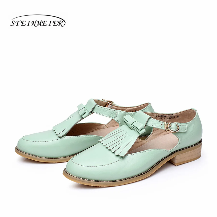 light blue Женские туфли-оксфорды из натуральной кожи; обувь с кисточками; женские винтажные Туфли-оксфорды ручной работы на каблуке 5 см с круглым носком в британском стиле; летние туфли - Цвет: light blue