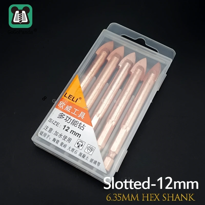 golden-slotted-12mm Высокое качество треугольные шестигранные сверла для керамического мрамора, бетона, стекла 6 мм/8 мм/10 мм/12 мм - Цвет: golden-slotted-12mm