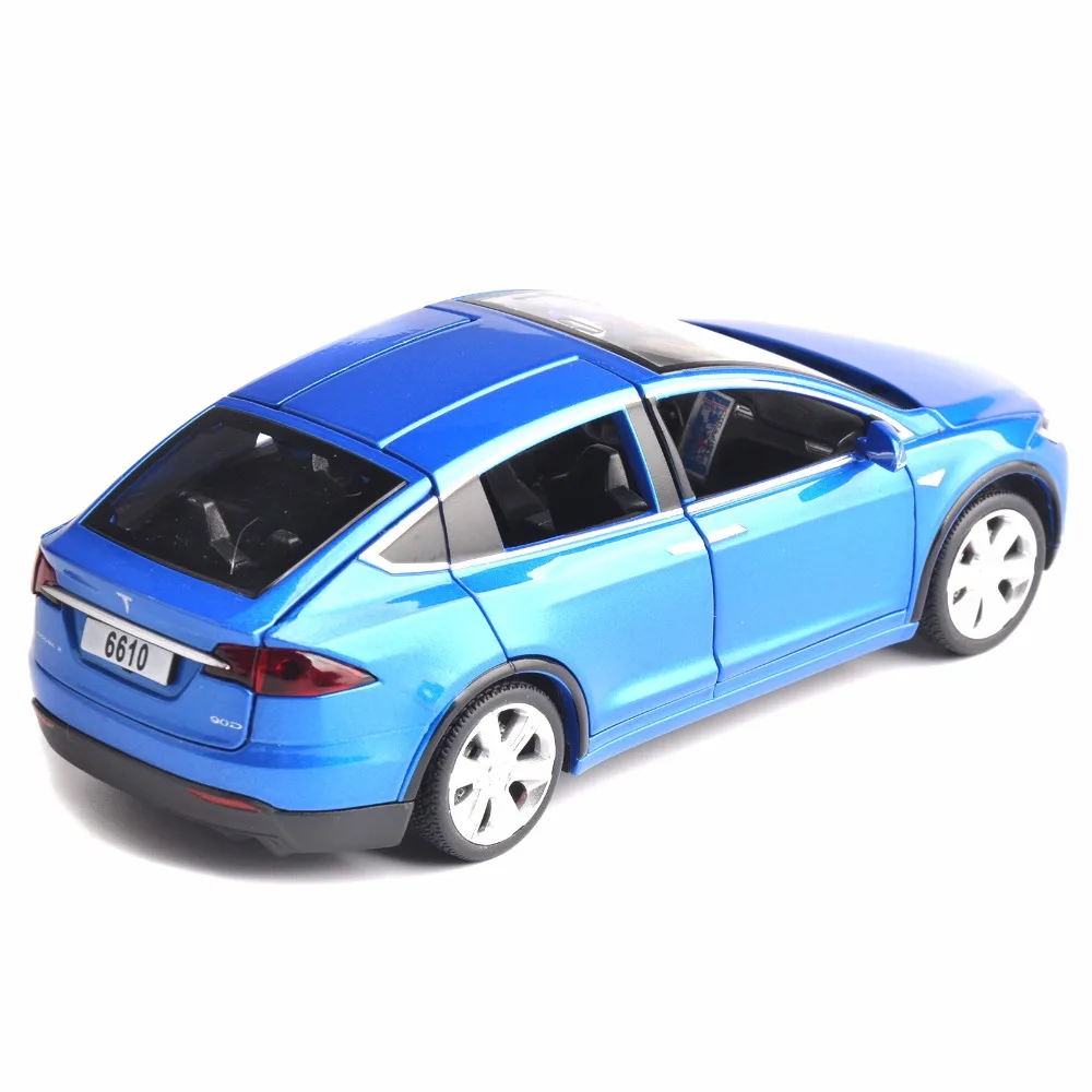 blue 1:32 Масштаб W звук и свет оттягивающаяся назад модель автомобиля X90 Тесла синий красный черный сплав литые модели автомобилей коллекция детских игрушек США - Цвет: blue