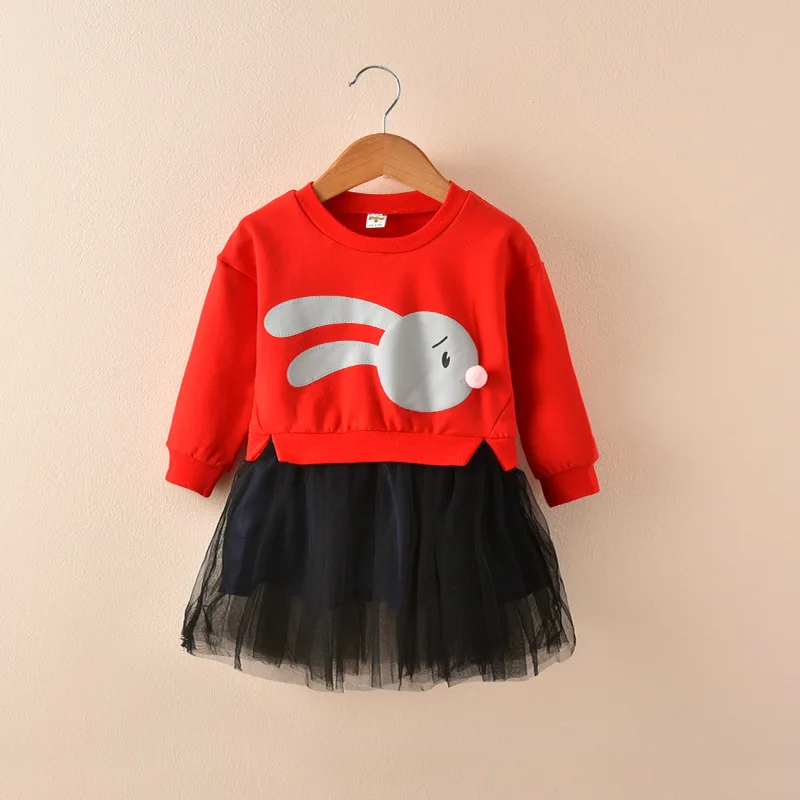 Autumn Kids Baby Girls Clothes Cartoon Bunny Princess Patchwork Sweatshirt Tulle Dress roupa infantil | Детская одежда и обувь