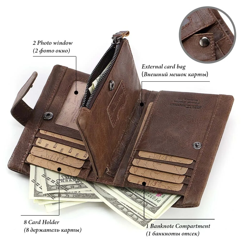 Мужские бумажники в стиле ретро GZCZ из натуральной кожи высококачественный