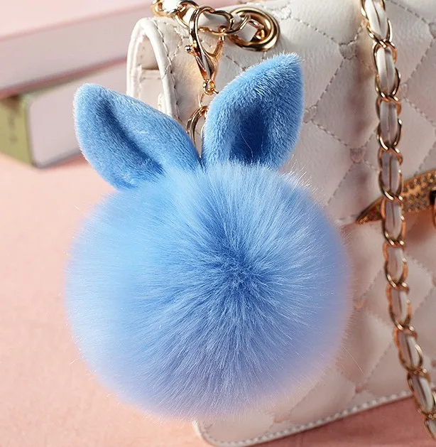 Light Blue Милый кролик мех помпон Брелоки для ключей, подвески на сумку ювелирные изделия шарик из искусственного кроличьего меха брелок Porte Clef подвеска-помпон для женщин - Цвет: Light Blue