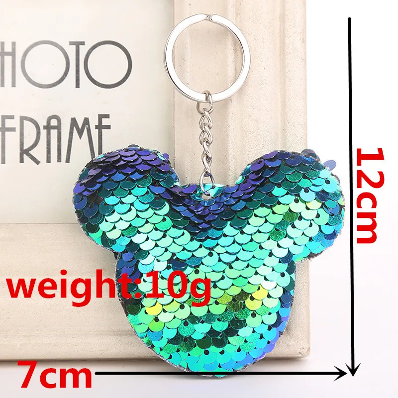 

Mickey Keychain Glitter Pompom Sequins Key Chain Gifts Women Llaveros Mujer Car Bag Accessories Keyring