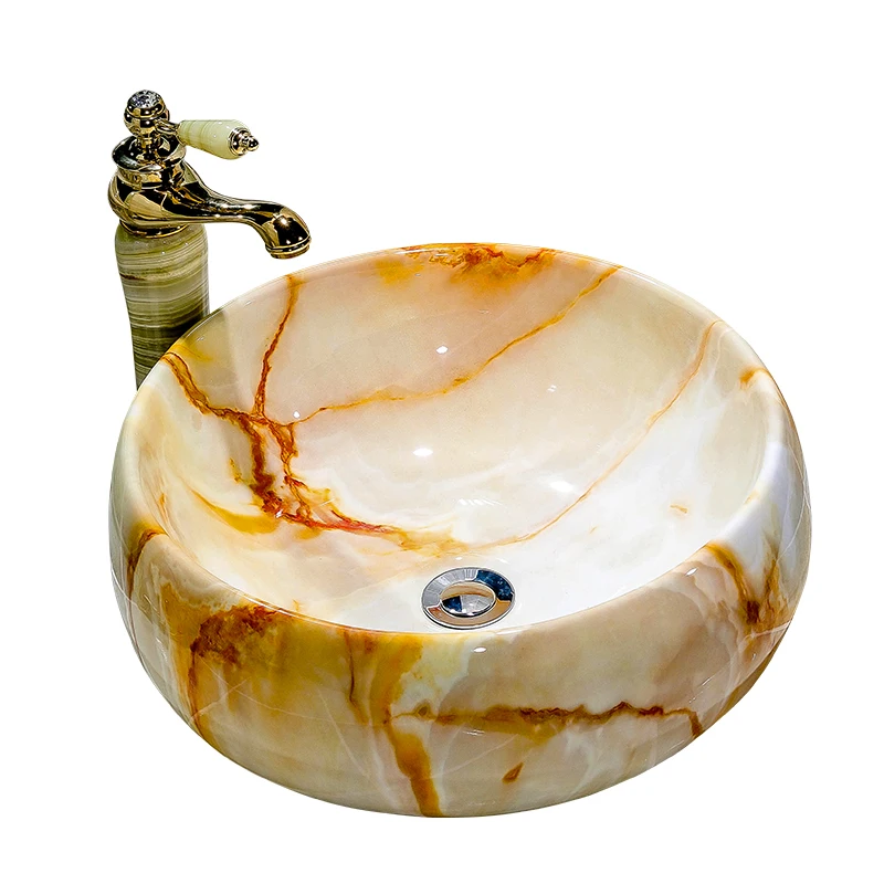 Ceramic Washbasin round Imitation Marble Ceramics European-style Simple Household Art Bathroom sink Обустройство дома