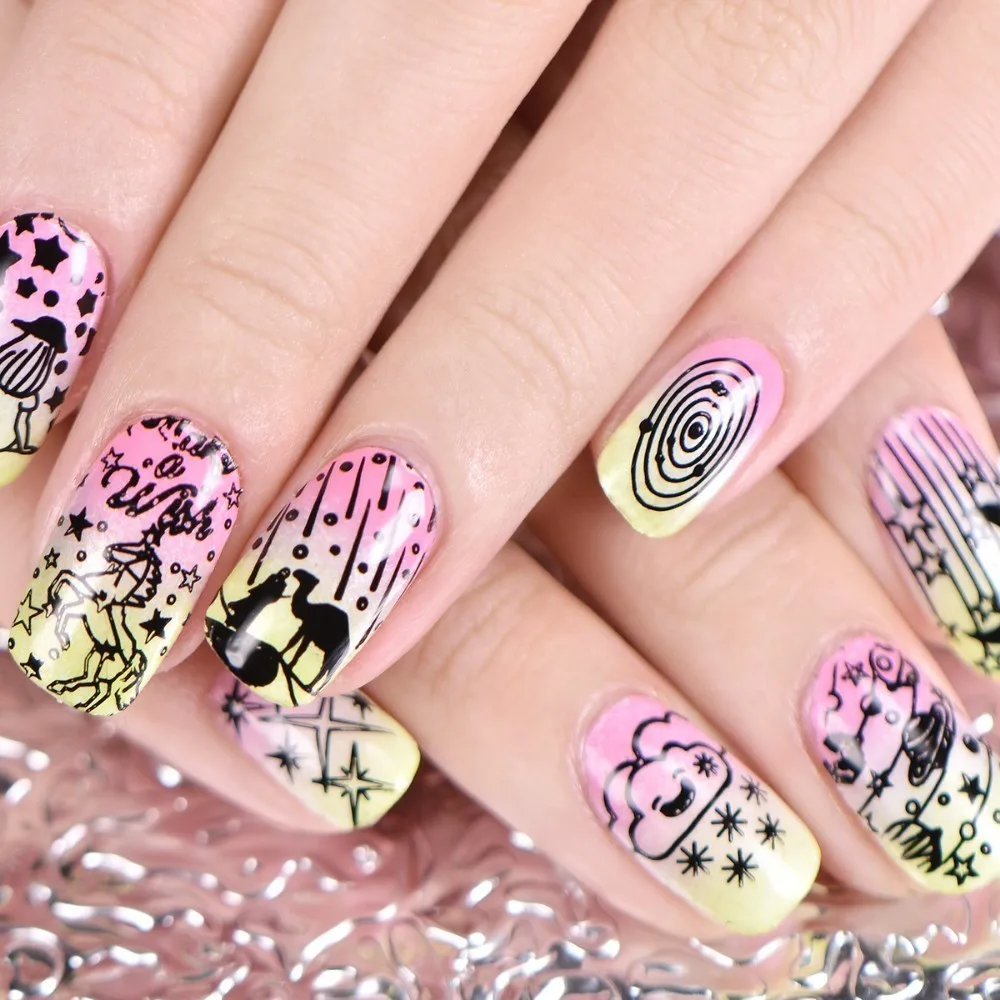 BeautyBigBang шаблон штамповочных плит для ногтей единорог звезды Солнце лунный Метеор