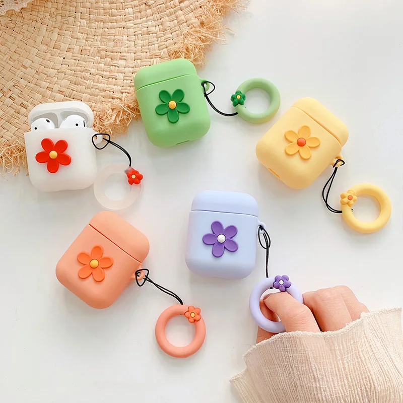 Для AirPods чехол милый цветок ключевой ремень чехол для наушников s для Apple Air pods силиконовый чехол беспроводной Bluetooth чехол для наушников коробка