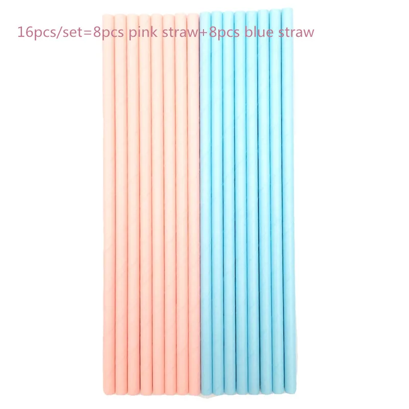 paper straw Показ пола украшение для вечеринки поставки одноразовая посуда набор розовый/синий мальчик или девочка бумажные тарелки и стаканы для DIY украшения для детского душа - Цвет: paper straw