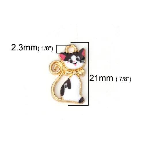 4 DoreenBeads подвески из цинкового сплава на основе кошки, животные, золото, оранжевый, черный, белый цвет, Красочные эмаль 21 мм(7/") x 13 мм(4/8"), 10 шт - Окраска металла: 4