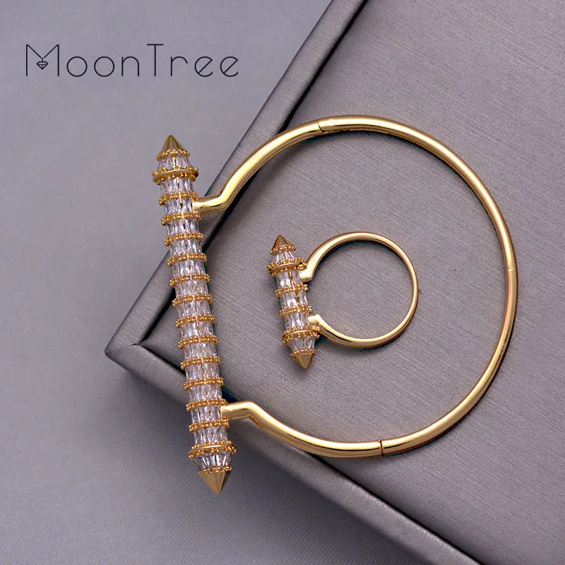 MoonTree, Новое поступление, роскошная форма ногтей, супер Шинг, полный AAA кубический зрикония, Свадебный, саудовская, арабский браслет в дубайском стиле, набор колец для женщин