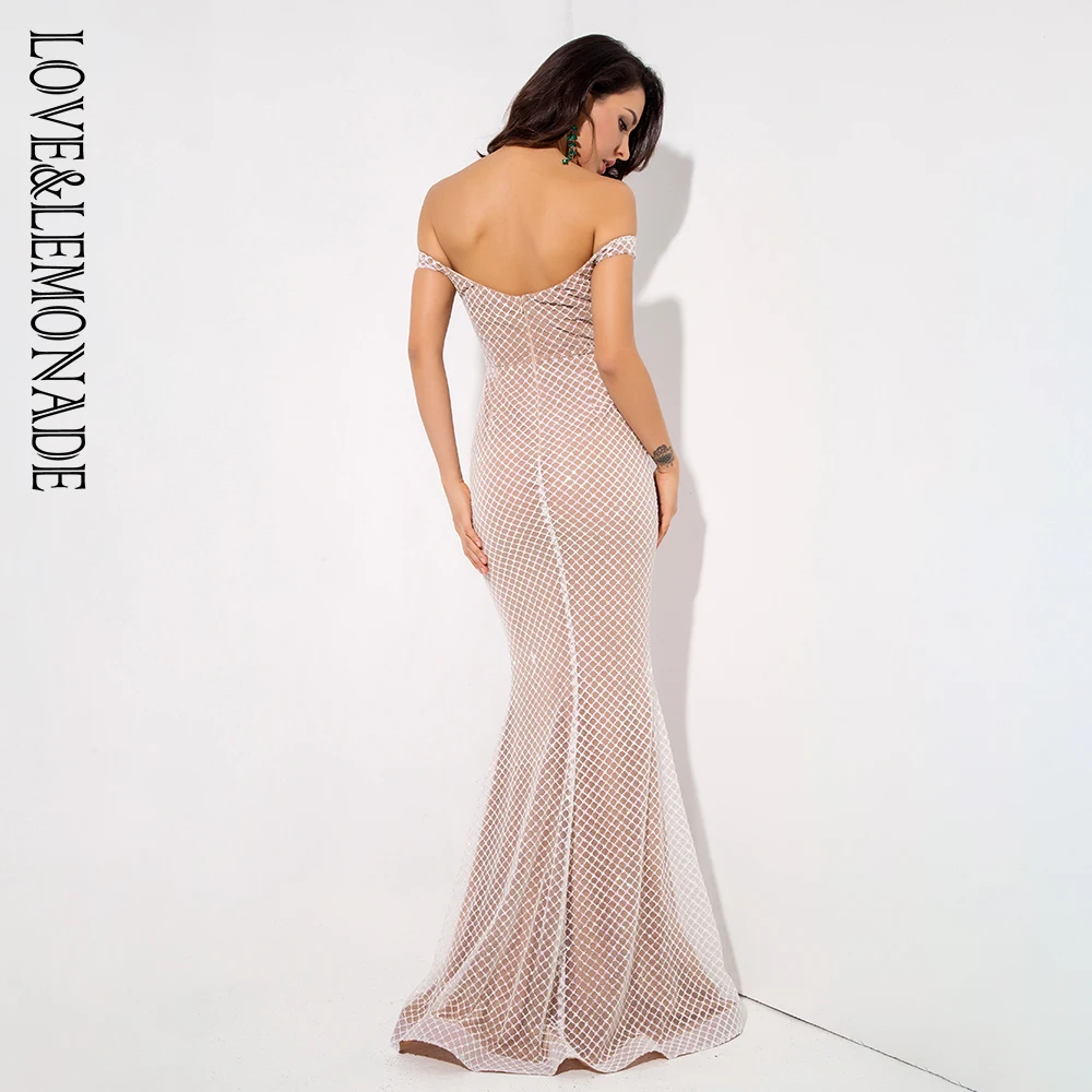Женское длинное платье Love & Lemonade из бусин с открытой спиной LM81343 2WHITE|Женские