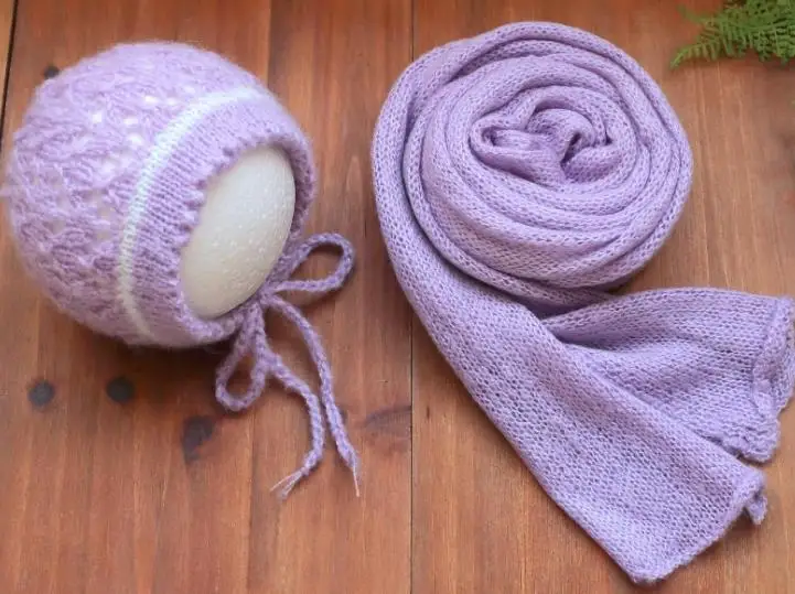 Hat and Wrap E Винтажная мохеровая обертка для новорожденных, стрейчевая трикотажная обертка s, трикотажное Пеленальное Одеяло для новорожденных, для фотосессии, тканевая ткань - Цвет: Hat and Wrap E