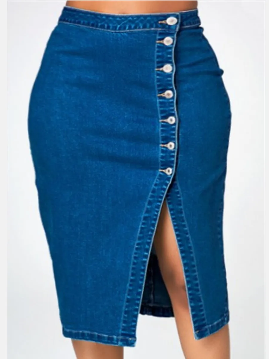 2019 Women Blue Denim Skirt Plus Size Bodycon Pencil High Waisted Club Jeans Skirts | Женская одежда