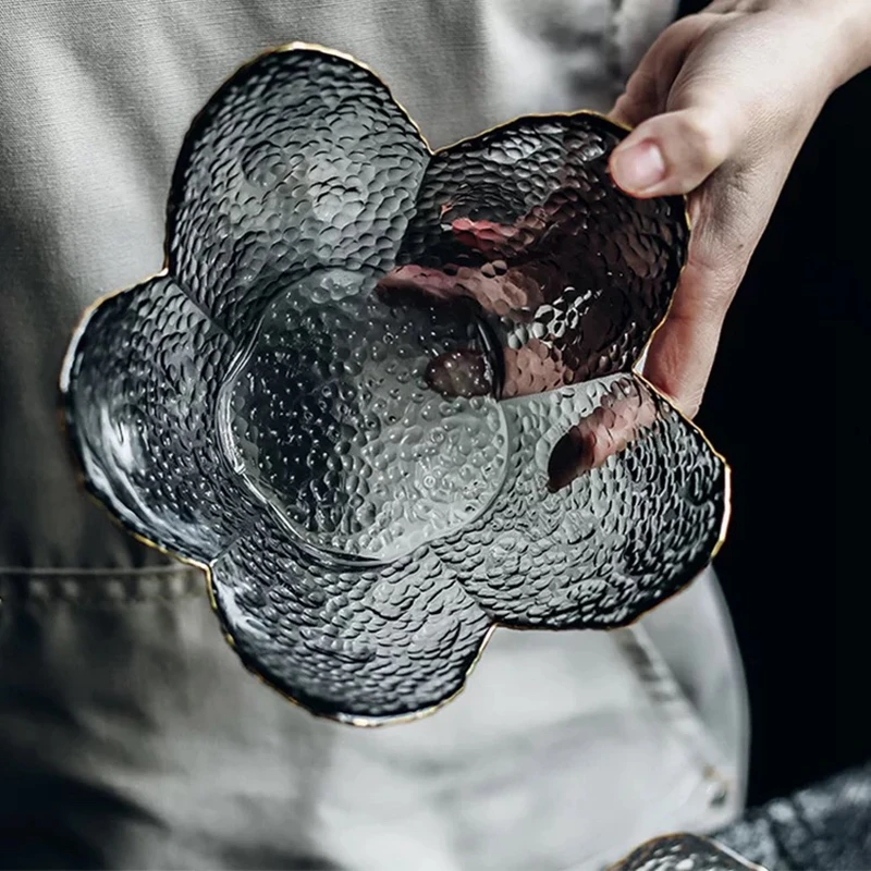 Gold rimed elegant glass salad bowls Cherry blossoms fruit candy | Дом и сад