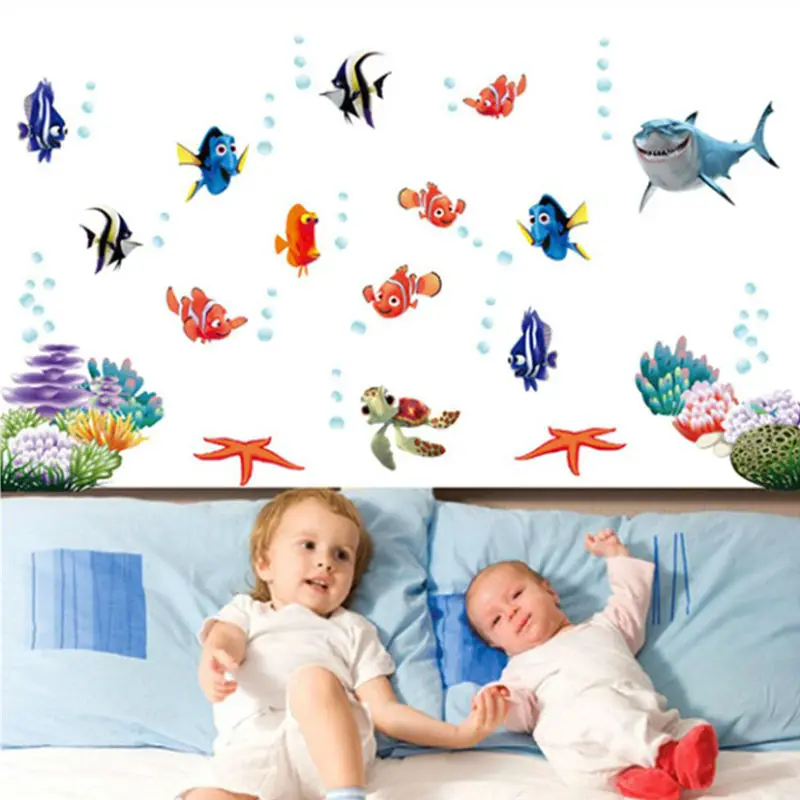 3d-фотообои с рисунком разноцветной морской рыбы | Дом и сад