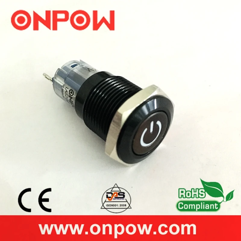 ONPOW 16 мм алюминиевый сплав мгновенный 6 в 12 В 110 светодиодный символ питания