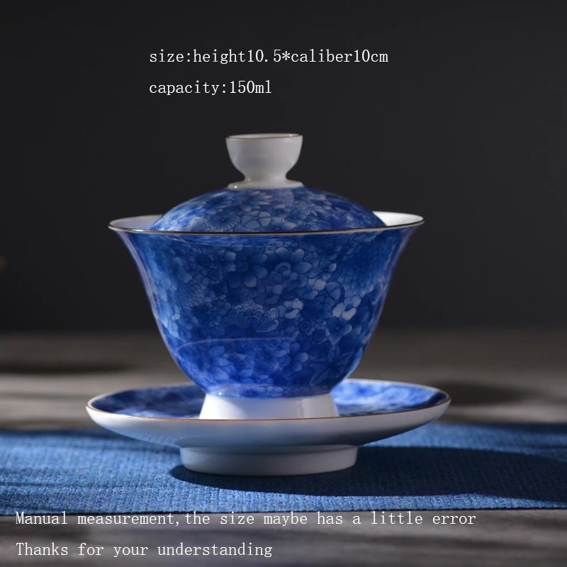 150 мл Цзиндэчжэнь ручная роспись синий и белый фарфор Tureen с крышкой блюдце набор