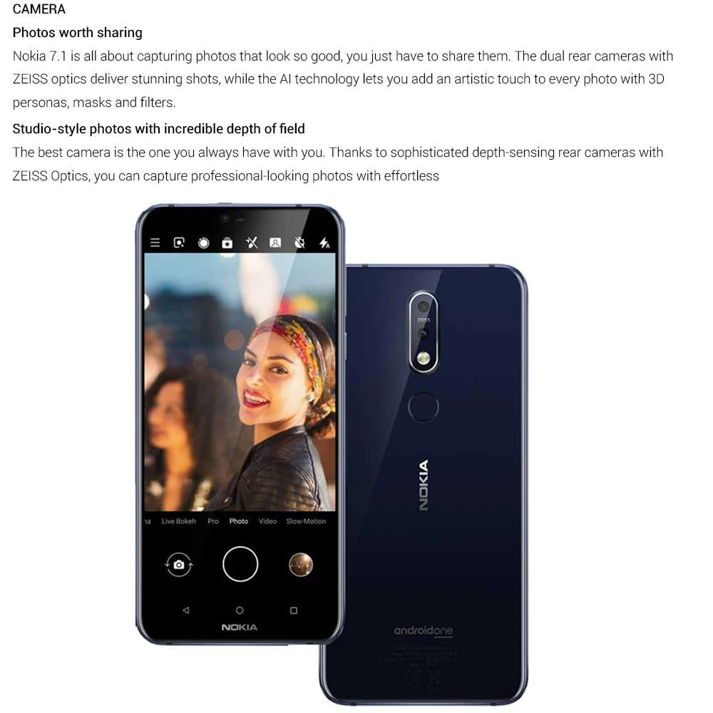 Новый смартфон Nokia 7 1 глобальная версия TA 1097 5 84 дюймов Восьмиядерный Snapdragon 4 Гб ОЗУ