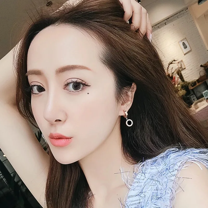 Женские серьги кольца YUN RUO в римском стиле с цифрами розовое золото подарок на