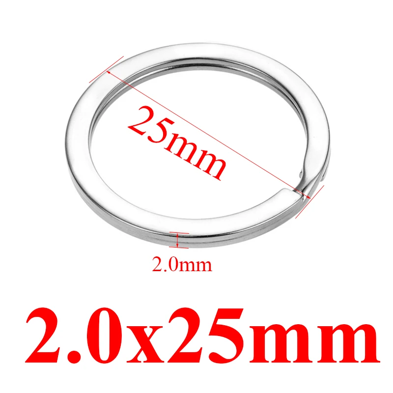 2.0x25mm Aiovlo 20 шт./лот, брелок для ключей из нержавеющей стали, плоский держатель для ключей, раздельные кольца брелоки, аксессуары для изготовления ювелирных изделий DIY - Цвет: 2.0x25mm