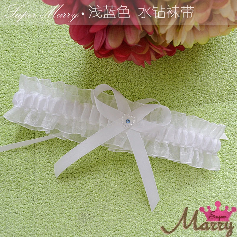 

White Women's Sexy Lingerie Garter Lace Light Blue Rhinestone Wedding Bridal Leg Garter Marriage Ceremony Decoration Accessories