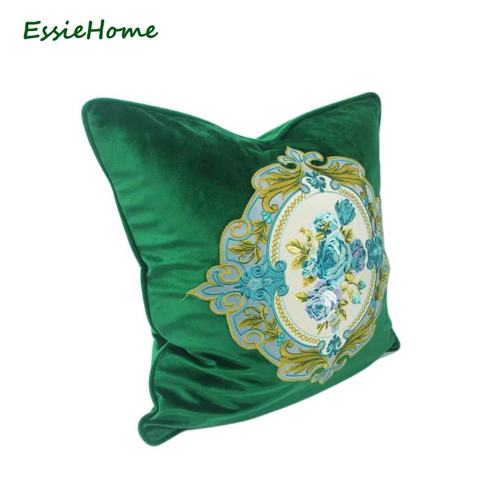ESSIE домашний Роскошный зеленый мох изумрудно бархат вышивка наволочка