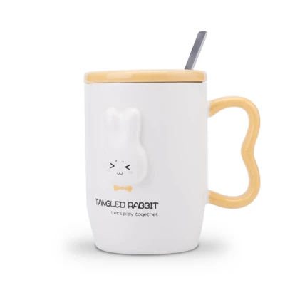 K Большие кружки kawaii Panda, керамическая чашка, кофейные кружки, молочные кружки чашки для чая, термальные бутылки для воды с крышкой-ложкой для детей, рождественский подарок - Цвет: K