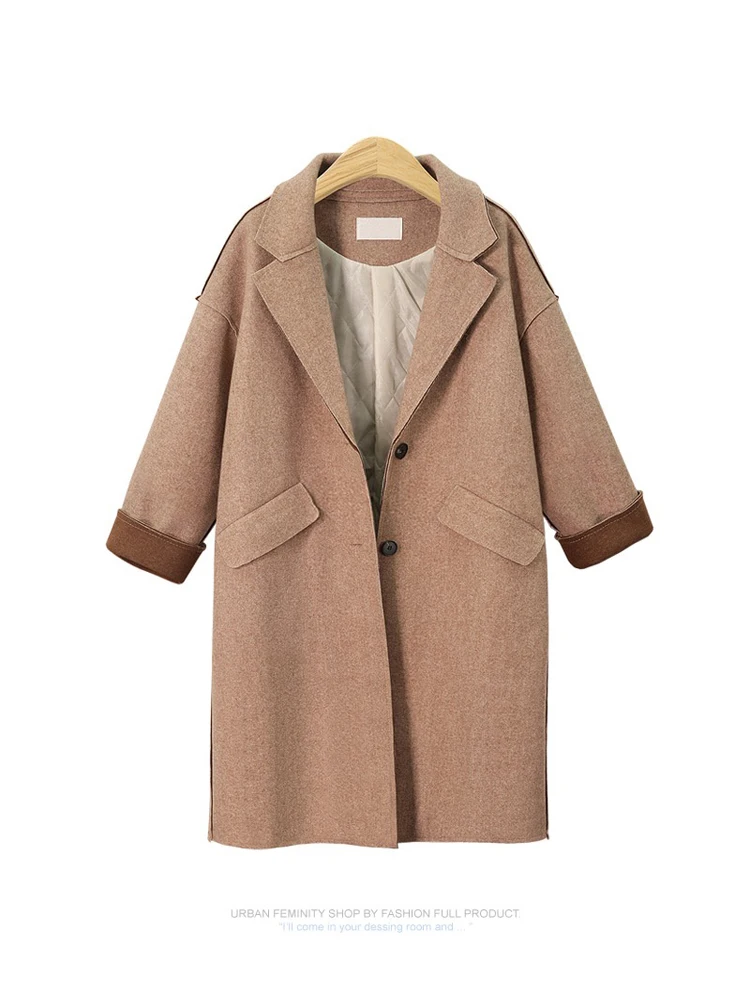 Для женщин шерстяная куртка Новый 2018 осень зима средней длины хаки Пальто для