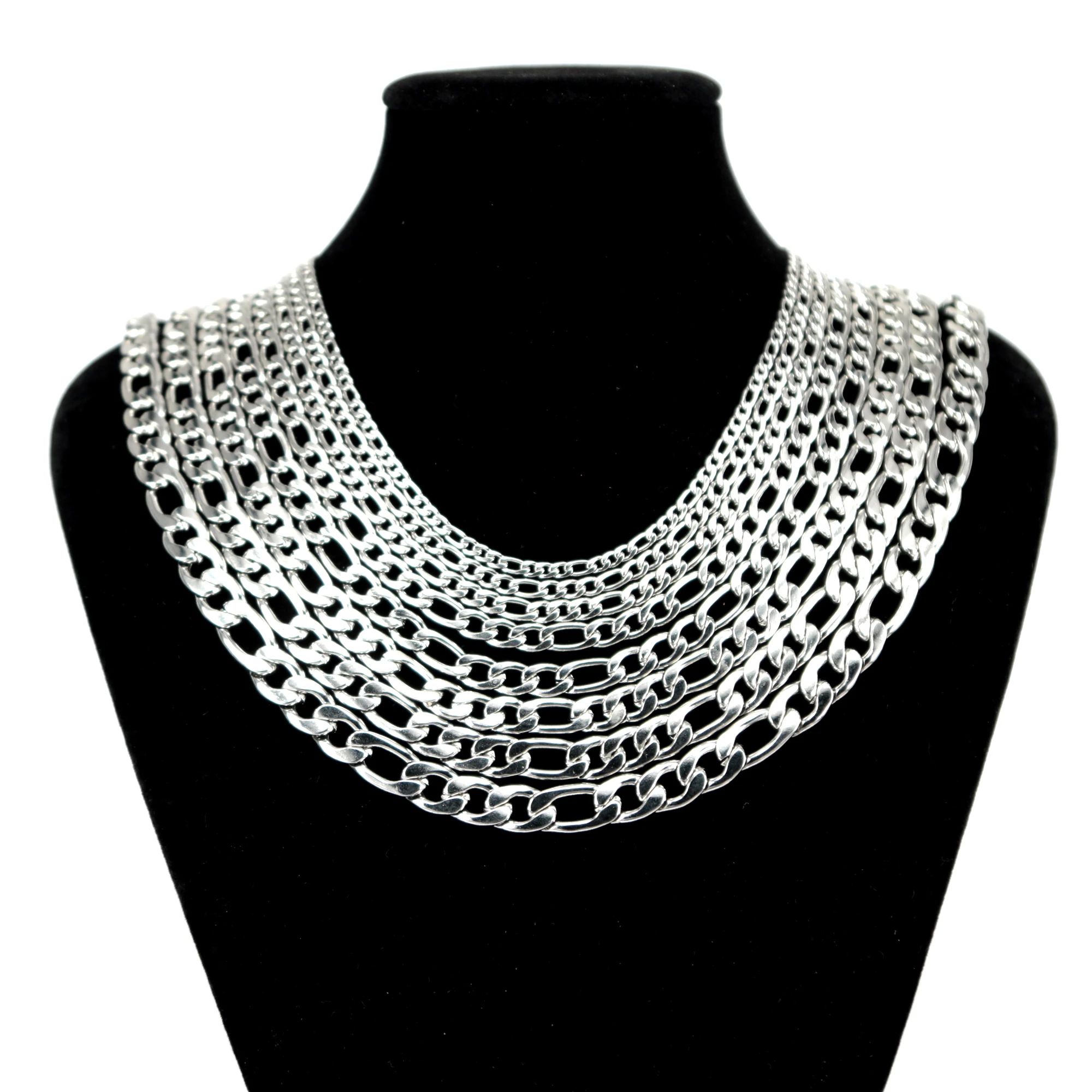 Мужское ожерелье из серебристой титановой стали плоское круглое звено 3:1 Фигаро