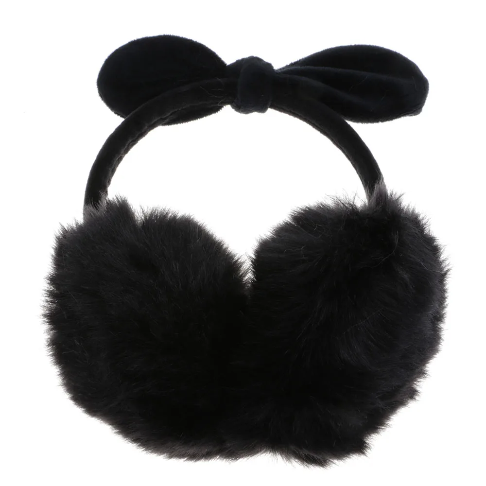 Зимние теплые мягкие наушники с кроличьим мехом милые бантом | Мать и ребенок