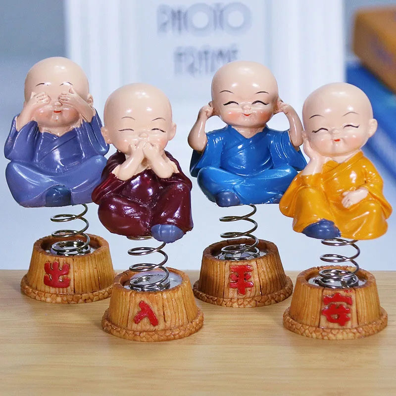 4PCS/Lot Mini Swing Small Monks Resin Spring Shake Head Monk Buddhist Miniatures Car Decoration Desktop Craft Home Ornament | Дом и сад