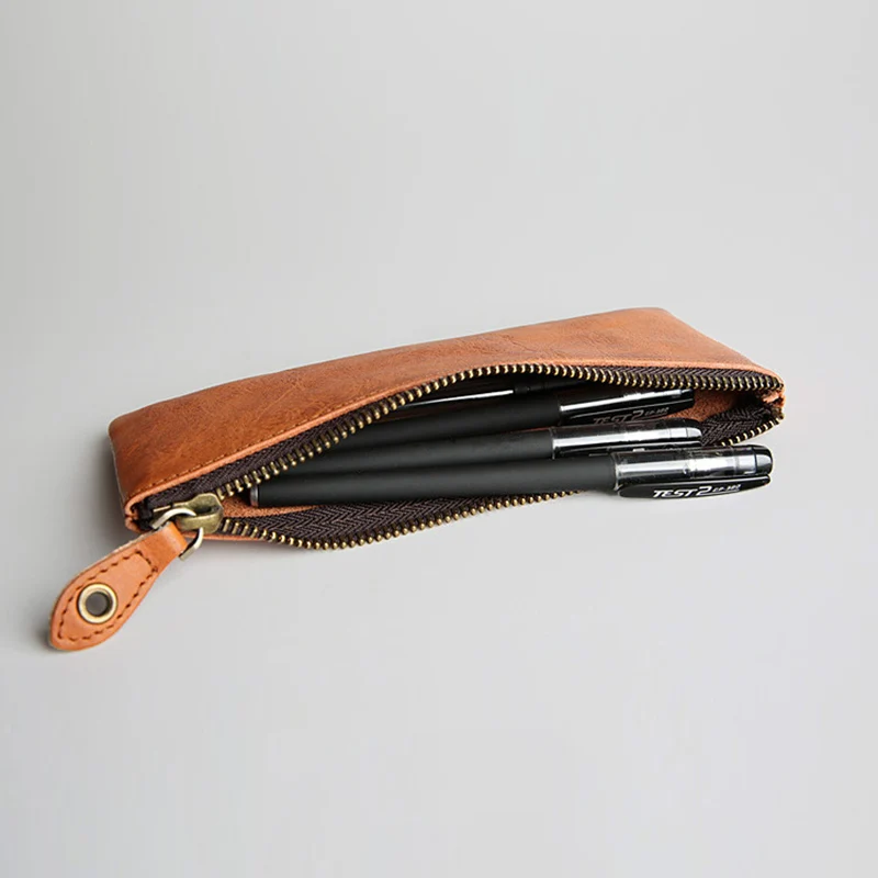 Роскошный школьный чехол карандаш из натуральной кожи в винтажном стиле большой