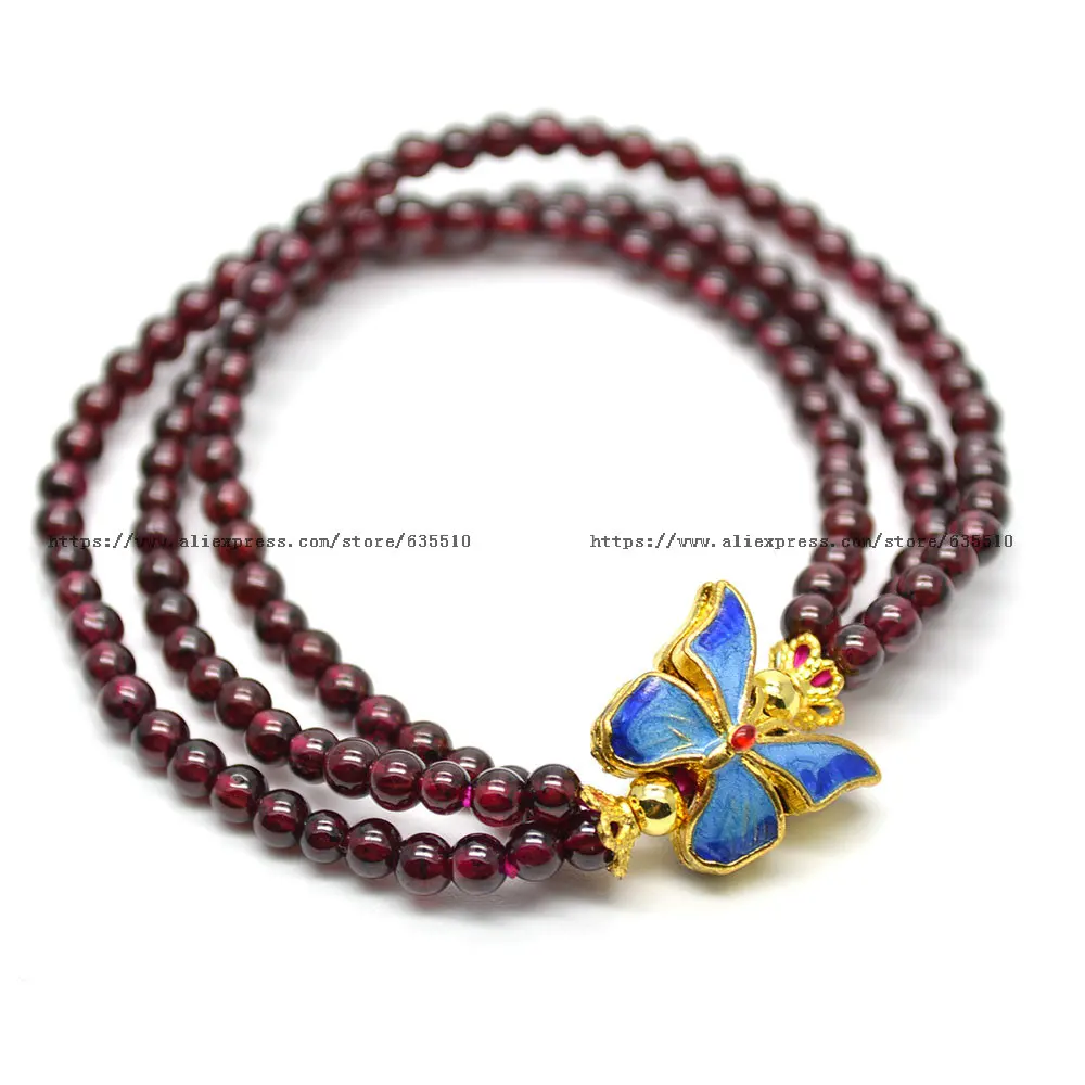 Красивый многослойный браслет с бабочками эластичная линия натуральный гранат