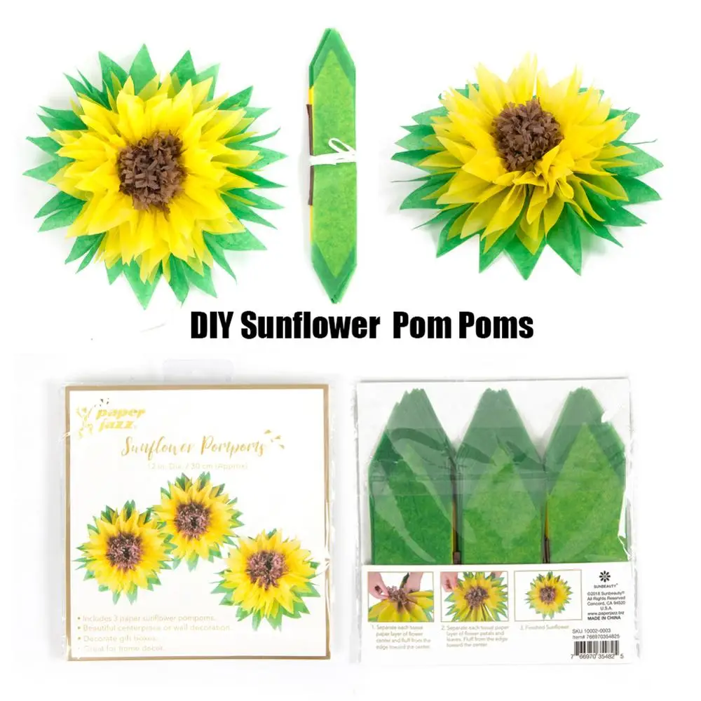 12 шт. летние украшения для вечеринок Подсолнухи помпоны Висячие Вереницы