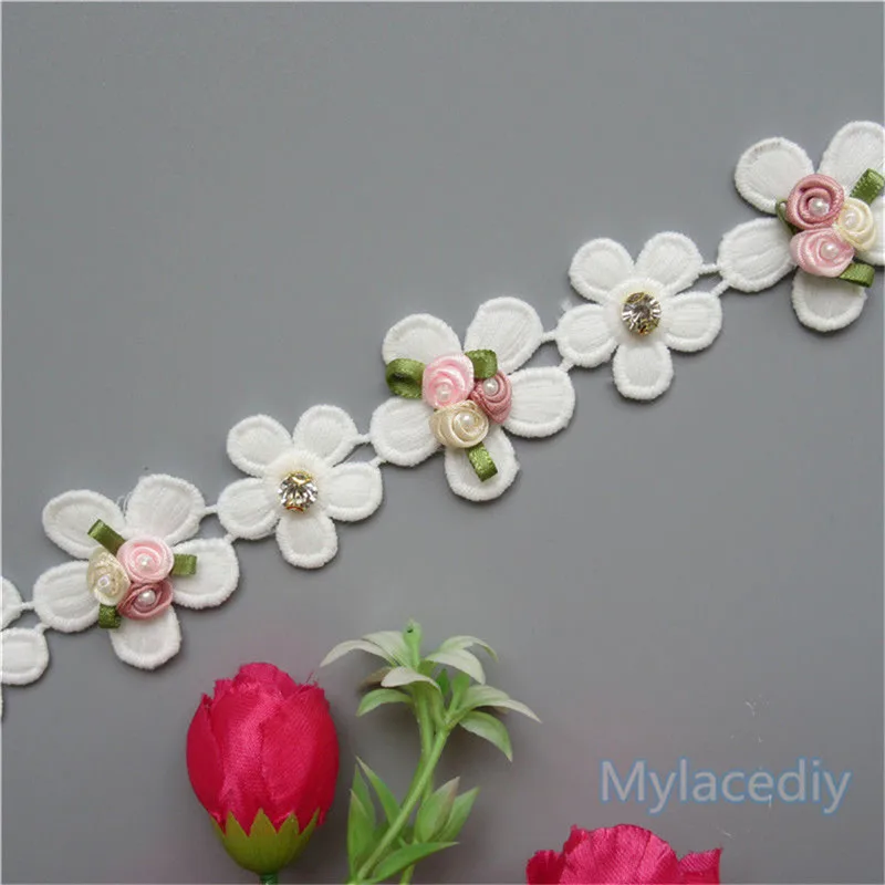 1 метр 4 см хлопок жемчуг алмаз цветок кружевной край отделка лента ткань вышитая