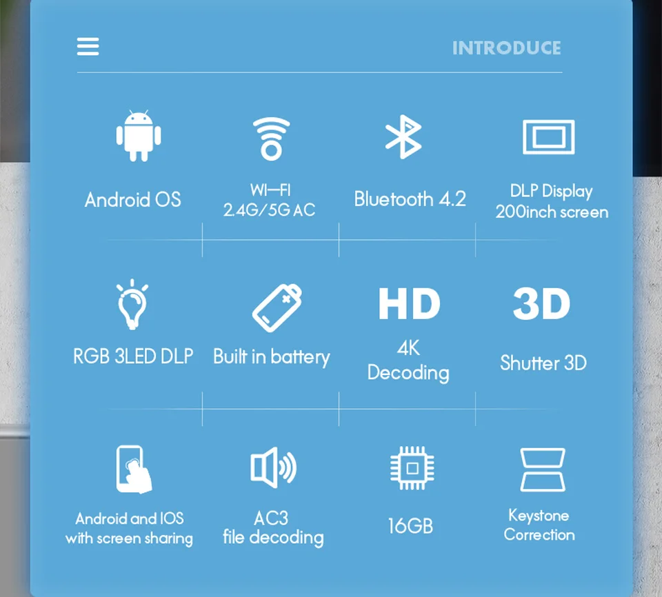 WZATCO T5 HD 4K реальный 3D DLP проектор батарея с зумом, авто Keystone, Android 6,0 WiFi светодиодный Smart Proyector Bluetooth Airplay