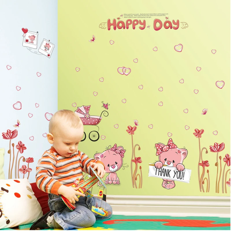 

75x130 см розовые милые наклейки на стену с кошками для детской комнаты детская комната Настенный декор Детская Фреска
