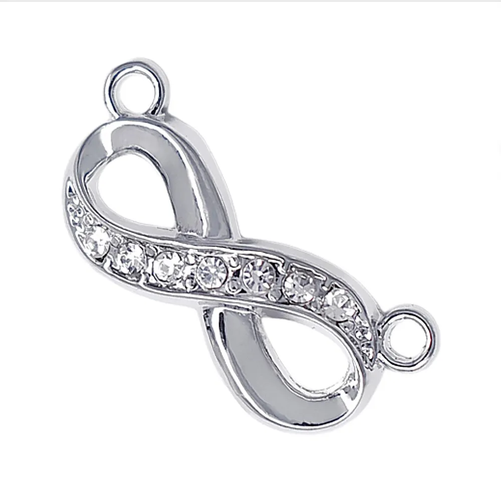 Zinc Alloy Clear Crystal Infinity Symbol Pendant Jewelry 8 Sign Charm Bracelets Necklace Connector Accessory | Украшения и