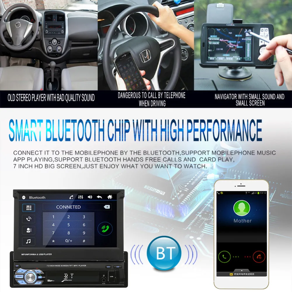 Автомобильный MP5-плеер SWM складной с 7-дюймовым сенсорным экраном Bluetooth GPS RDS AM FM