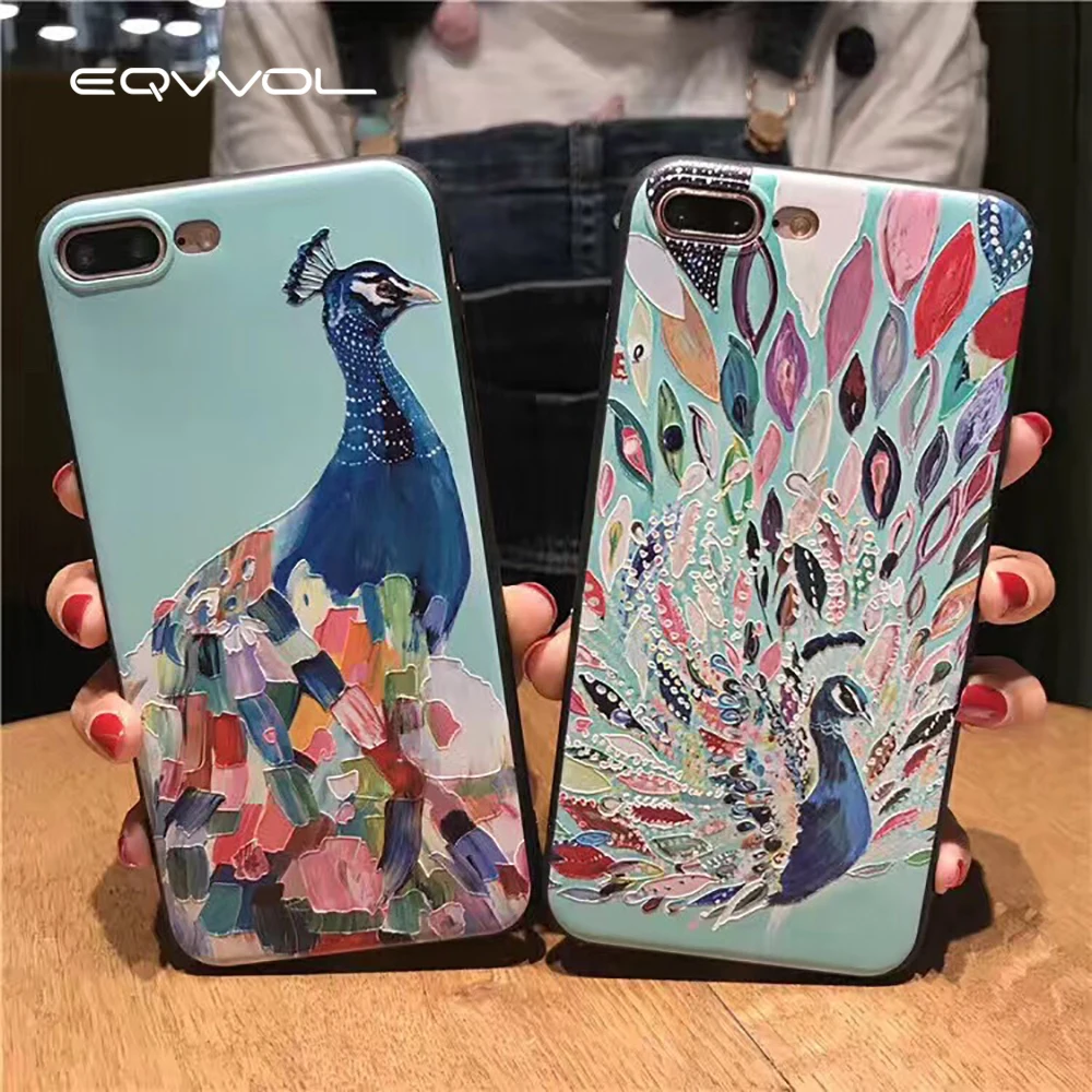 Eqvvol Luxury Phone Case For iPhone X 8 7 6 6s Plus Fasion Peacock Patterned Soft TPU Cases 10 5 5s SE Embossed Shell |