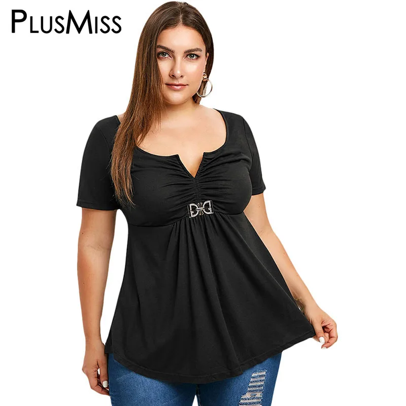 PlusMiss размера плюс XXXXXL Винтаж со сборками на талии блузка женская одежда большие