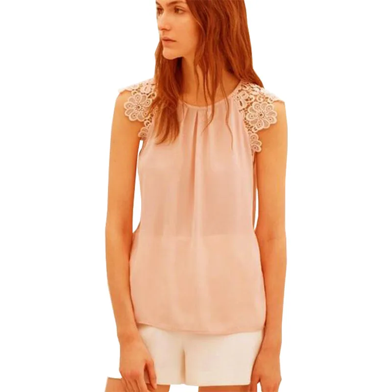 Блуза женская шифоновая кружевная с цветочным узором вырезом лето 2021 | Женская