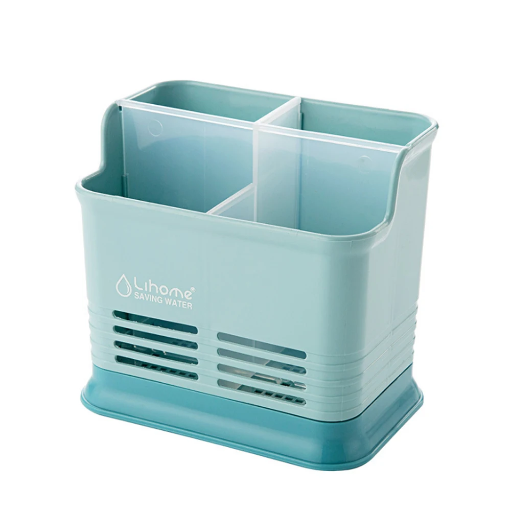 Blue 4 Girds Ложка палочка для еды, вилка, пластиковый ящик для хранения, стойка, многофункциональный держатель для столовых приборов, кухонная Стоковая стойка, столешница, стойка для столовых приборов, держатель - Цвет: Blue 4 Girds