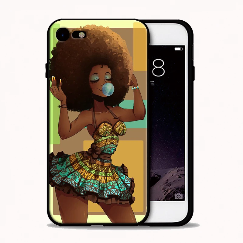 arrivals for funda iPhone 7 case 5 5S SE 6 6S 8 Plus X cover Afro Girls Art Picture Black Soft Silicone Case |