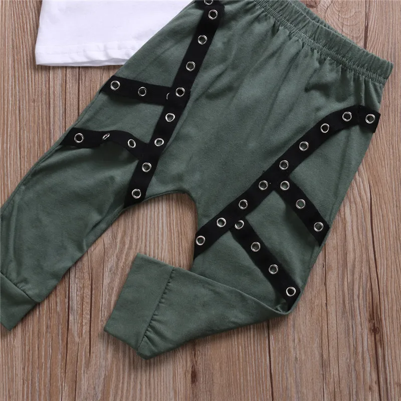 2017 New Summer Cute Toddler Kid Baby Boys Wild Child Short Sleeve White T-shirt Long Harem Pants Outfits Clothes Set | Детская одежда